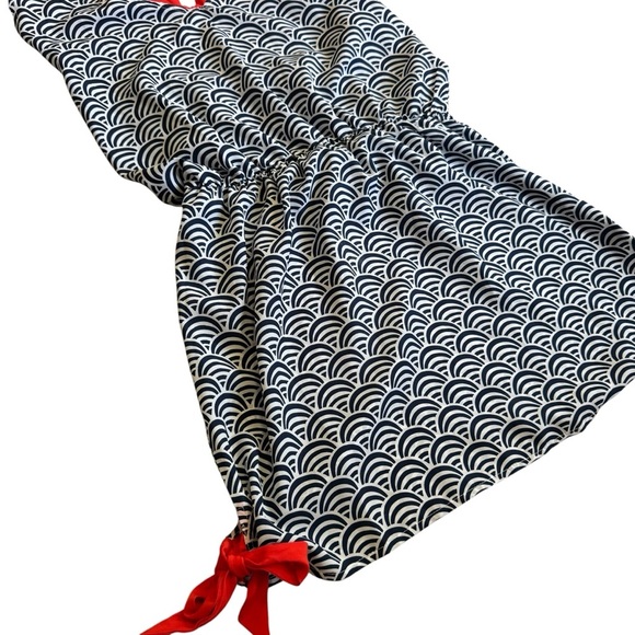 Mud Pie Halter Top Backless Orange and Dark Blue Wave Pattern Swim Coverup - Picture 3 of 12